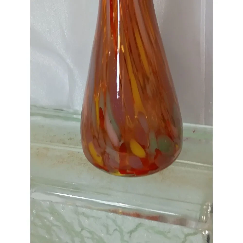 Kelvin's Blown Glass Long Ruffled Neck Swung Vase from Japan~Vintage~